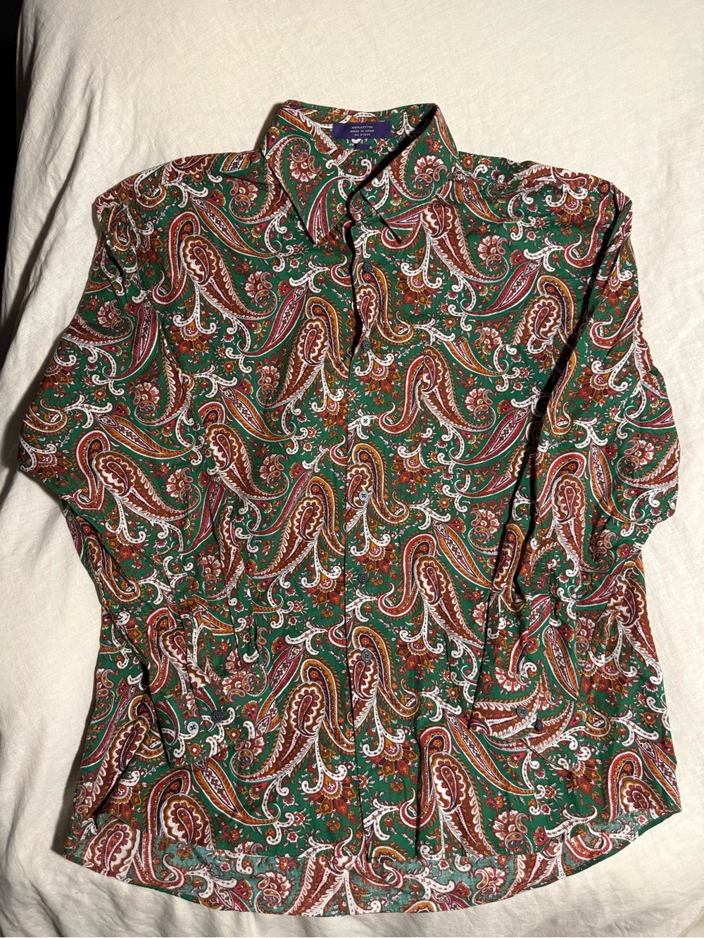 Alan Flusser Men's Green Paisley Button-Up Shirt